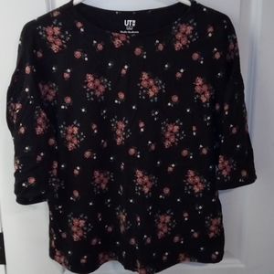 Flower print large Uniqlo Quarter sleeve